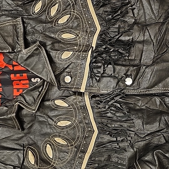 Michael Hoban coat vintage 100% leather black fringed biker style sz Large - Picture 8 of 11